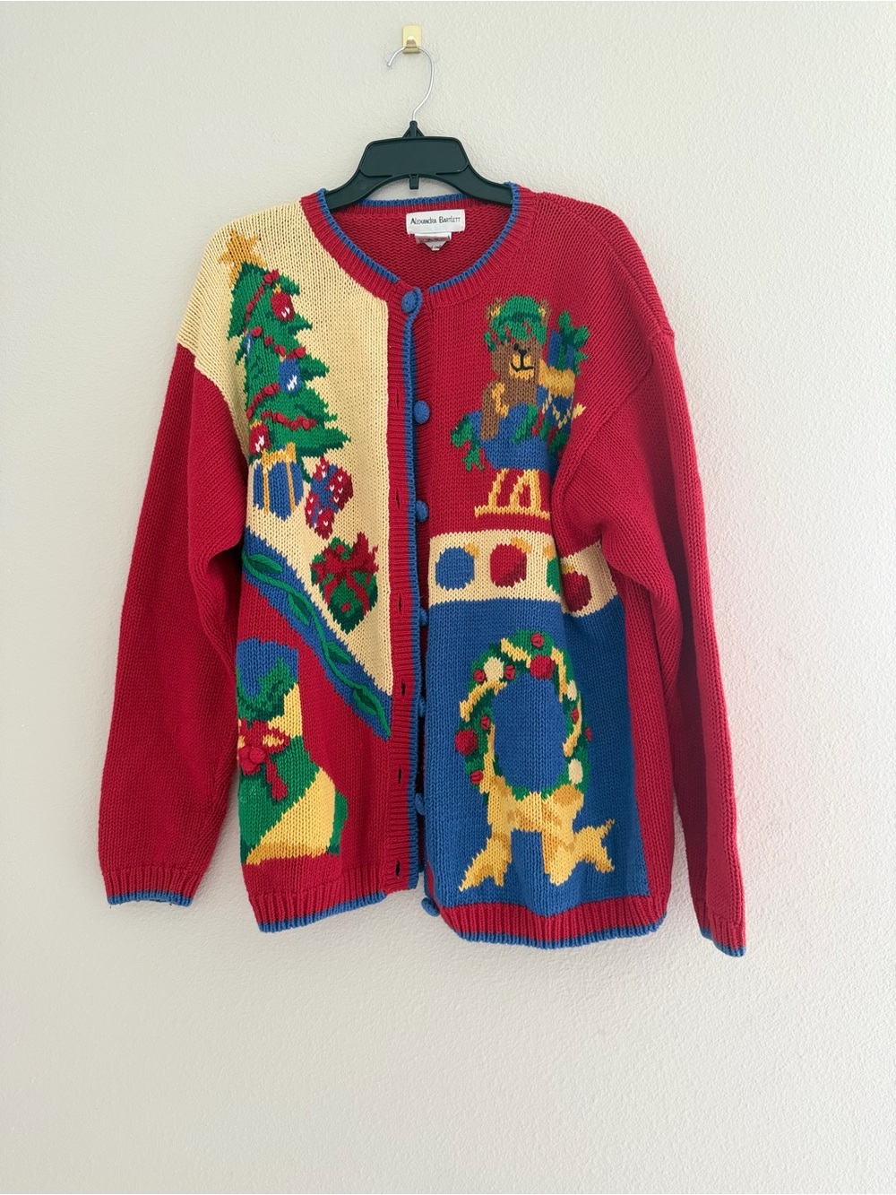 Alexandra Bartlett Red Multicolor Holiday Knit Cardigan